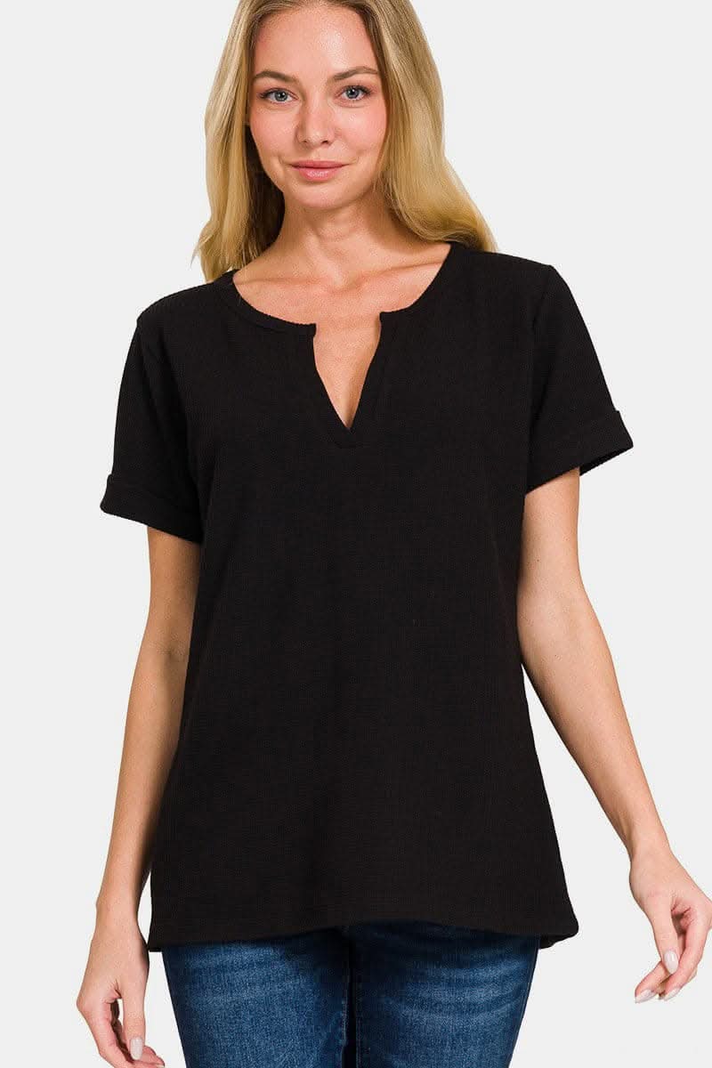 Chic notched short sleeve tee - Love Salve